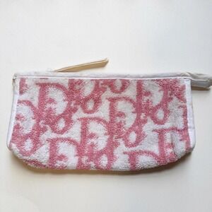 Christian Dior Terry Towel Cloth Clutch Pouch Pink Monogram Logo Trotter